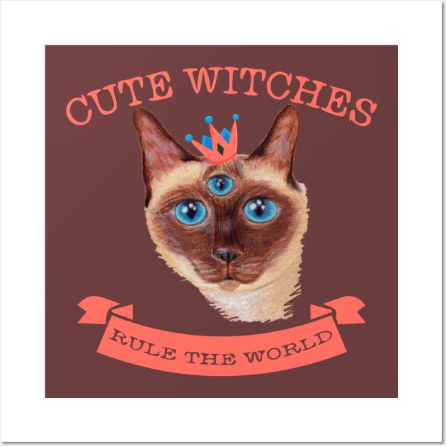 Cute Witches rule the world three eyed cat Wall Art by tatadonets